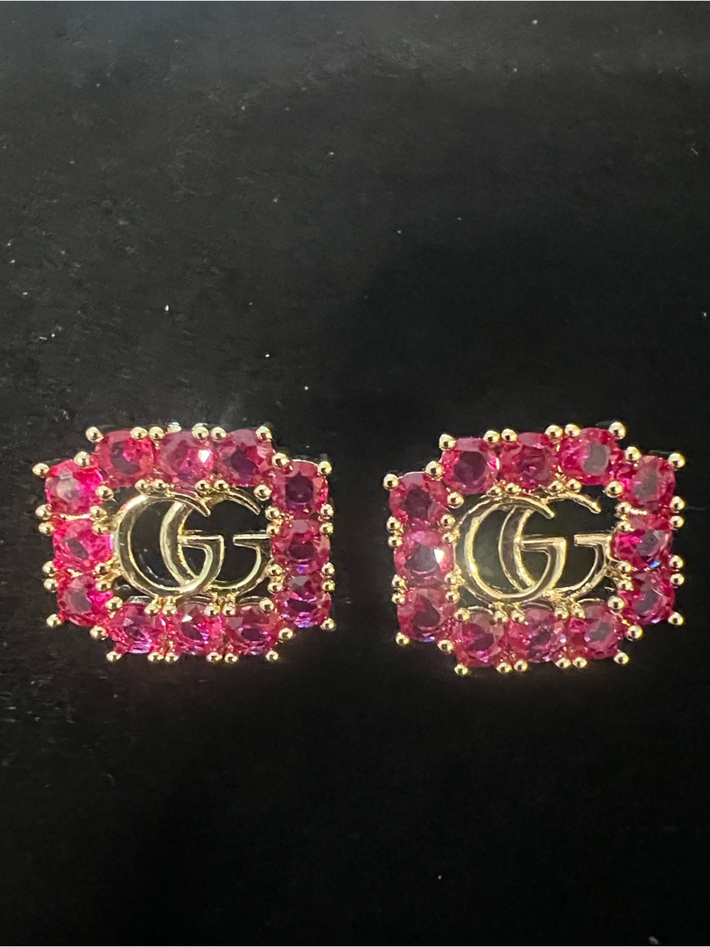 Gucci Gold Double G Earrings with Pink Crystals